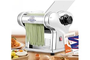 Moongiantgo Macchina per la Pasta Elettrica Pasta Macchina Fresca Acciaio Inox con Lame da 1,5 mm Fine e 4 mm Piatta, 9 Grado di Spessore Regolabile 0,3-3mm, Per Fettuccine, Tagliolini, Spaghetti