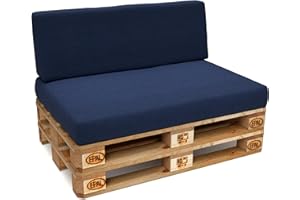 POKAR 2 Cojines para Europalés/Europalet: 1x Cojín-Asiento 120x80x15cm +1x Cojín-Respaldo 120x40x20/10cm, Espuma fría, para sofá de paletas, Interior y Exterior, sin palés, Azul Marino