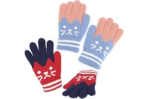 AOOGON 2 Paar Winterhandschuhe Kinder Fingerhandschuhe, Vollfinger Strickhandschuhe, Warme Cartoon-Katze Dehnbare Fäustlinge für Jungen Mädchen 3-8 Jahre alt