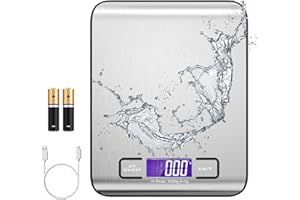 HUSAIHU Digital Kitchen Scales, 10kg/22lb Electronic Cooking Scales, USB Stainless Steel Food Scales, Waterproof Food Scales with LCD Display, Accurate Scales for Home, Office, Baking, Dieting, Cooking