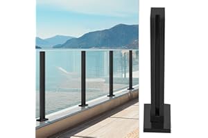 LZMZMQ Poste Para Barandilla Escaleras Vidrio Abrazadera Poste De Paneles Negros Para Piscina, Terraza/patio/pasillo, Valla De Barandilla De Aterrizaje Cuadrada De Acero Inoxidable De 5x5 Cm, Para El Kit De