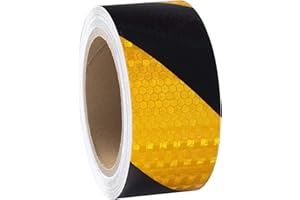Wekuw Nastro Segnaletico Riflettente Adesivo, 10m × 5cm, Bagliore Nel Buio, Catarifrangente Nero Giallo, Per Auto Moto Bicicletta, Cartelli Stradali, Sicurezza