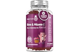 ‎MAXMEDIX Eisen & Vitamin C für Kinder - 120 vegane Gummibärchen - 7mg Iron & 10mg Vitamin C - 4 Monate Vorrat mit Beerengeschmack - Energie, Immunsystem, Knochen & Zähne (EFSA) - maxmedix