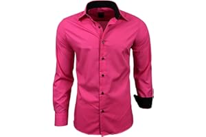 Subliminal Mode - Repassage Facile Chemise Homme Col Bicolore Uni Manches Longues Coupe Slim Business Idée Cadeau, Noël, Saint Valentin RN44