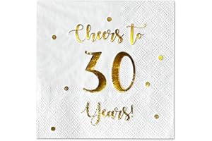 HAPPY PALACE Cheers to 30 Years Cocktail Napkins | Happy 30th Birthday Decorations for Men and Women and Wedding Anniversary Party Decorations | 50-Pack 3-Ply Napkins | 5 x 5 inch folded (White)