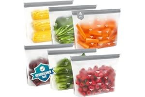 IDEATECH Aufbewahrungsbeutel, für Lebensmittel, Silikon, spülmaschinenfest, wiederverwendbar, aufstellbar, BPA-freie PEVE-Butterbrotbeutel, auslaufsichere Gefrierbeutel (Multicolor (6 Gallon)).