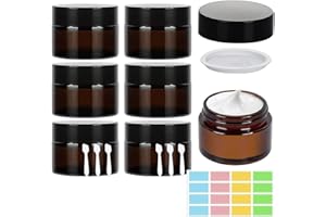 YQBFTC 30g/30ml Pots Verre Ambre, 6PCS Contenants Cosmétiques,récipients vides rechargeables pour Crème, Échantillons, Poudre, Baume à Lèvres