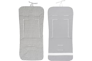 Danielstore Colchoneta Silla Paseo Universal | 80x39cm, 100% algodón | Reversible, transpirable, adaptable, fácil de colocar | Comodidad y protección para bebé(Vichy gris)