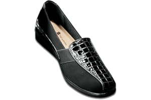 GALERIA DEL COLECCIONISTA Zapatos de señora Alto Confort Horma Extra-Ancha Especial. Fáciles de Poner: Ajustables. Plantilla Piel, Suela Antideslizante, cómodo Tacón de Cuña: Flexibles y Elegantes