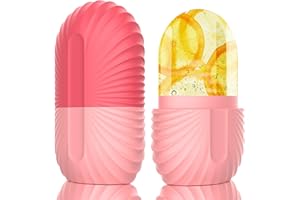 Geepen Ice Roller Rouleaux de Glace en Silicone Massage de Glace pour le Visage, Rouleau de Massage Beauté du Visage pour Réduit les Poches Améliore l'élasticité de la Peau Rose