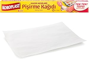 Koroplast Hazır Kesilmiş Pişirme Kağıdı 16 adet 42x37 cm, Helal Sertifikalı BPA İçermez, Fırında Tavuk, Et, Tatlı, Börek Pişirmek için Yüksek Isıya Dayanıklı Hazır Fırın Pişirme Kağıdı Yapışmaz Yanmaz