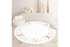 SHIPKEY Round Play Rug for Kids - Colored Alphabet Nursery Area Rug, Non-Slip Mat, Carpet for Living Room and Bedroom (160x160 cm)