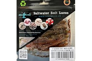 SEARIGS Sea Fishing - MIXED COLOUR RAGWORM lures - Suspended in Natural Ragworm Oil - 4 Inch (10.5cm) - x12 per pack - Target Bass, Cod, Sole, Plaice and Flounder