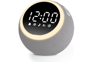 LIORQUE Biała maszyna do szumów z budzikiem, 25 kojących dźwięków snu, regulowany ekran wyświetlacza, lampka nocna, odpowiednia dla dzieci i dorosłych do relaksu w biurze lub w domu