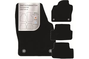 MAT10 – Auto-Fußmatten passend für VW Polo 6 (BJ 09/2017 - 03/2021, Typ AW) aus Velours | 4-teiliges Automatten Set | langlebige Erstausrüsterqualität, Made in Germany, Schwarz