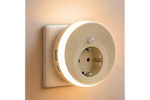 KOLGEIKJ LED Nachtlicht mit Bewegungsmelder und Steckdose, Bewegungslicht Steckdose, 3 Modi Nachtlicht Dimmbarmit mit 2 x USB, Warmes 2700K Licht Nachtlicht Auto/OFF/ON Modi Für Flur, Treppe, Schlafzimmer