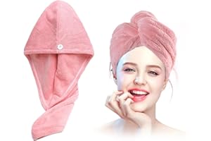 Xkzhrr 2 pezzo Asciugamano microfibra capelli,Extra assorbenti asciugamano per capelli, Morbido turbante capelli,turbante asciugacapelli,con Chiusura a Bottone, Asciugatura Rapida(Rosa)