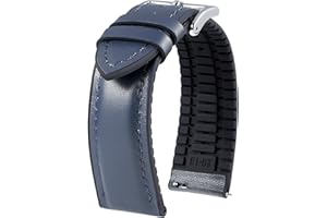 BINLUN Correas Reloj de Cuero Liberación Rápida Transpirable Forro de Silicona Híbridas Elegantes Correa de Reloj Piel para Smartwatches para Hombres Mujeres (Azul oscuro,21mm,Hebilla Plata)