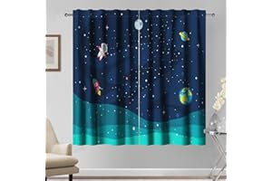 Kzzfqxb 140x229cm Tende da Esplorazione Spaziale 2 Pannelli, Astronauta Terra Pianeti Galassia da Finestra con Asta, Decorazione Fantasy Blu per Bambini Ragazzi Camera da Letto Soggiorno Asilo Nido