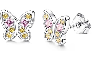 CASSIECA Orecchini Piccoli in Argento Sterling 925 Farfalla Cubic Zirconia Orecchini a Margherita Orecchini per Bambina Orecchini a Forma di Cuore per Ottimo per i più Piccoli Ragazze Pre-Adolescenti