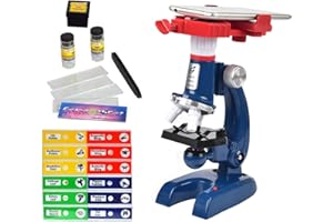 IDEAL SWAN Kids Microscope With Phone Clip - Educational Science Kit for Beginners, 100X 400X 1200X Magnification, LED Light, 12 Prepared Slides, Blue