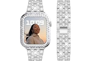 DEALELE Bands and Case Compatible with Apple Watch 49mm 46mm 42mm 45mm 41mm 44mm 40mm 38mm, Bling Diamond Metal Strap with Protective Case for iWatch Series 10/9 / 8/7 / 6/5 / 4/3 / SE/Ultra