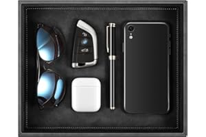 SITHON Bandeja Organizador de Escritorio, Almacenamiento Organizer de PU Cuero para Cuarto de Baño, Hogar Salón Dormitorio Soporte Caja para Joyas, Mando a Distancia, Teléfonos (Negro)