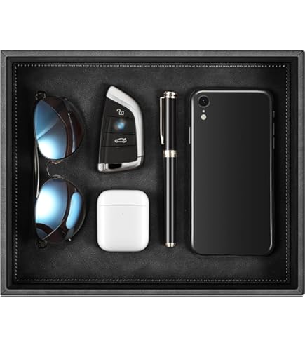 Plateau De Voiturier En Bois Avec Incrustation En Cuir, Organisateur De