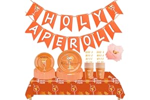 KEVRDRT 62 Pieces Aperol Decorative Orange Party Tableware Birthday Decoration with Paper Plates Napkin Cup Table Cloth Aperol Spray Party Accessories for JGA Summer Beach Party Stag Night Fancy Dress