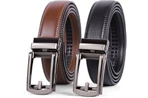 WERFORU 2 Pack Men's Leather Ratchet Belts for Dress Trousers Adjustable Ratchet Belt with Automatic Buckle fit Everywhere
