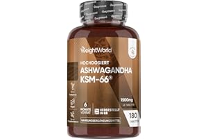 ‎WEIGHTWORLD Ashwagandha KSM-66-1500 mg Ashwagandha Extrakt täglich - 6 Monate Vorrat mit 180 vegane Tabletten - 1 Tablette täglich - Indischer Ginseng - Withania Somnifera von WeightWorld