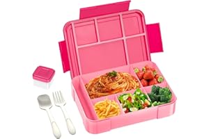 iNeibo Brotdose Kinder mit Fächern Lunchbox Kinder Brotdose mit Fächern Bento Box Kinder Brotbox Jausenbox Snackbox Vesperbox Vesperdose Kinder mit Soßenbox für Schule und Kindergarten PBA Frei Rosa