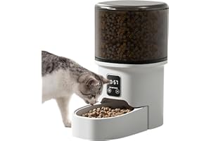 OSKUGLIN Comedero Gato Automatico, dDispensador Comida con Temporizador Programable, Horarios de Alimentación Personalizados para Gatos y Perros Pequeños, de 1 a 6 Comidas al Día (Bianco) (Bianco e Nero)