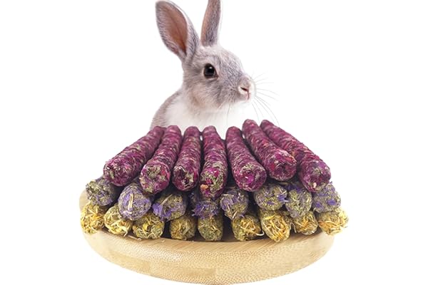 Rynvarl Bâtonnets de Foin Timothy compressé 150g – Jouets à mâcher et friandises végétales pour rongeurs – Soin Dentaire Naturel – 3 Saveurs Florales pour Lapins, cochons d’Inde, Hamsters
