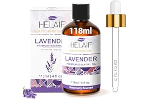 HELAIF Lavendelöl 118ml Ätherisches Lavendel Öl 100% Natürliches Lavandula Angustifolia, Für Aromatherapie Hautpflege Entspannend Fördert Schlaf Bäder und Kerzen DIY, Mit Messpipette
