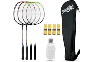 Magicorange Set di 4 racchette da badminton per giochi all'aperto, tra cui 4 racchette, 4 volani, 4 nastri di ricambio per impugnatura e 1 borsa per il trasporto