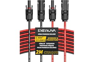 ENERNOVA Câble 4mm²/6mm² d'Extension Solaire 1/2/3/5/10/15/20M IP68 - Rallonge Photovoltaïque avec Connecteurs Mâles et Femelles pour Panneau