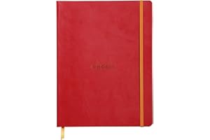 RHODIA 117513C - Cahier Souple Coquelicot - 19 x 25 cm - Ligné - 160 pages - Papier Clairefontaine Ivoire 90 g/m² - Marque-Page, Fermeture Élastique - Couverture Simili Cuir - Collection Rhodiarama