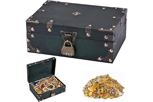 Wooden Treasure Hunt Chest, Children's Birthday Treasure Box with Lock | Vintage Pirate Chest with Lid, Large Wooden Box, Party Decoration