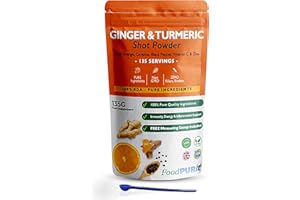 FoodPURA 135g Ginger & Turmeric Shot Drink Powder 135 Servings with Orange Cayenne Black Pepper Vitamin C & Zinc 100% RDA Natural Supplement No Added Sugar Immunity Energy & Inflammation Support