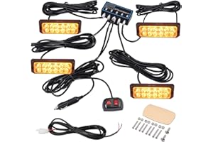 COLFULINE 4X Feux de Pénétration 12LED 48W 12/24V Etanche IP65, Lumière Stroboscopique d’Urgent Avertissement Orange sur Prise Allume-Cigare 8 Modes Flash pour Camions, Lorrys, Tracteurs CE ROHS