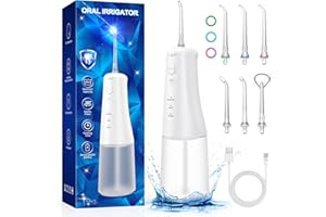CELAKEETY Jet Dentaire Hydropulseur Sans Fil: Irrigateur Dentaire Rechargeable 310 ml, 6 Buses 3 Modes, Oral Flosser Double Débit d'eau, Étanche IPX7, Pour La Maison - Blanc