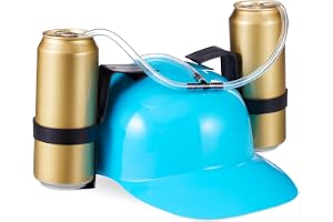 Relaxdays Party drickhjälm, hjälm med slang, för 2 burkar öl, roliga artiklar karneval och fotboll, ölhjälm