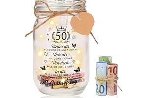 XM-MENGPANWEI 50 Geburtstag Frau Mann LED Flaschenlicht Geburtstag, 50 Geldgeschenke Geburtstag Deko,50. Flaschenlichter Geburtstag Geschenke Geld Leuchtflasche Verpackungen,Geschenke Zum 50 Geburtstag Frau Mann