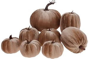 Meiwlong 8pcs Artificial Halloween Pumpkin Fake Champagne Velvet Cloth Pumpkins Decoration Party Home Farmhouse Tabletop Kitchen Photography Props