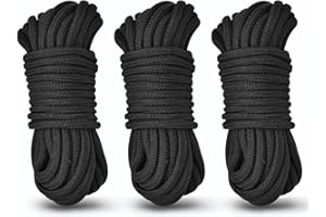 LUXOCARE Soft Cotton Rope Thick Cord - Sturdy Tying Rope,Twisted Cotton Knot,All Purpose String 10 Meters for Camping,Gardening, Bondage,Home Decor and DIY Craft Black Cord(3 Pack)