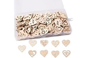 FRUHLING 100 Pièces Coeur en Bois Naturel pour Mariage, Artisanat, Décoration, Bricolage, Table de Scatter, Fête de Noël