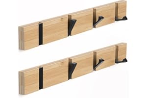 ANVODE Pack of 2 Wooden Coat Hooks, Foldable Coat Rack with 4 Hooks for Jackets, Coats, Hats, Scarves, Handbags (40 cm)