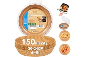 RAYPOW Luftfritteuse Papier 20R150 Air Fryer, rund, 150 Stück, 20-24 cm, Einwegformen für Ofen, BPA-frei, Zubehör für Fritteuse ohne Öl, 2 bis 8 Liter (20-24 cm, rund, 150 Stück)