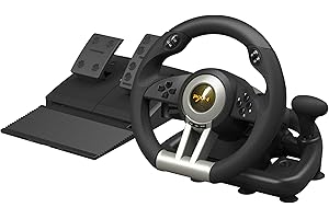 PXN V3 Pro Gaming Steering Wheel with Pedals - 180° Wheel, Vibration Feedback, Integrated-Shifter, Paddle Shifters - Steering Wheel for PC, PS3, PS4, Xbox and Switch - Black